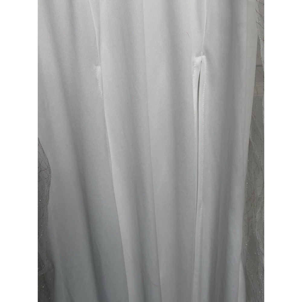 White S Metallic Grid Sparkle Deep V Neck Maxi Gown Fairy Wedding 1920s Art Deco - Picture 4 of 13